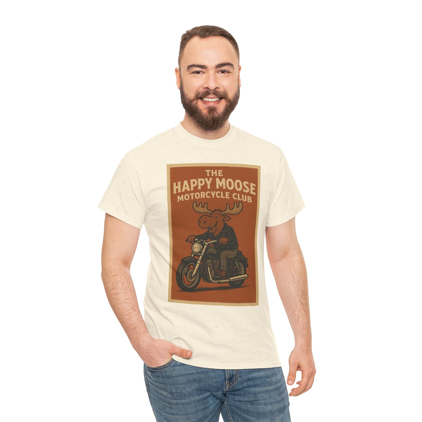 "Ride with style in the Happy Moose Motorcycle Club T-Shirt. Premium comfort, bold biker design—perfect for riders & fans alike."