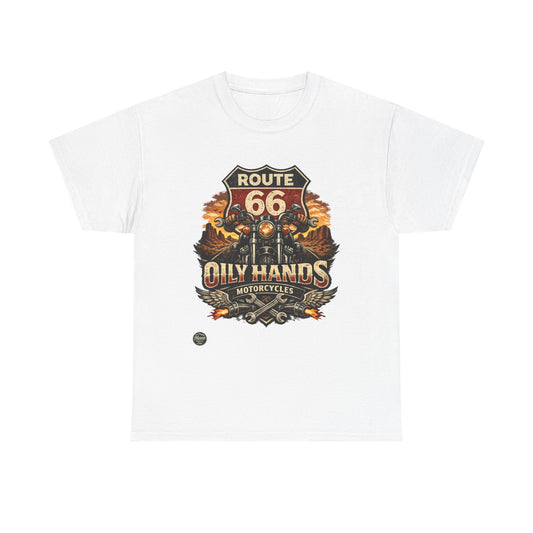 Route 66 'Oily Hands' Vintage Motorcycle T-Shirt #RS001