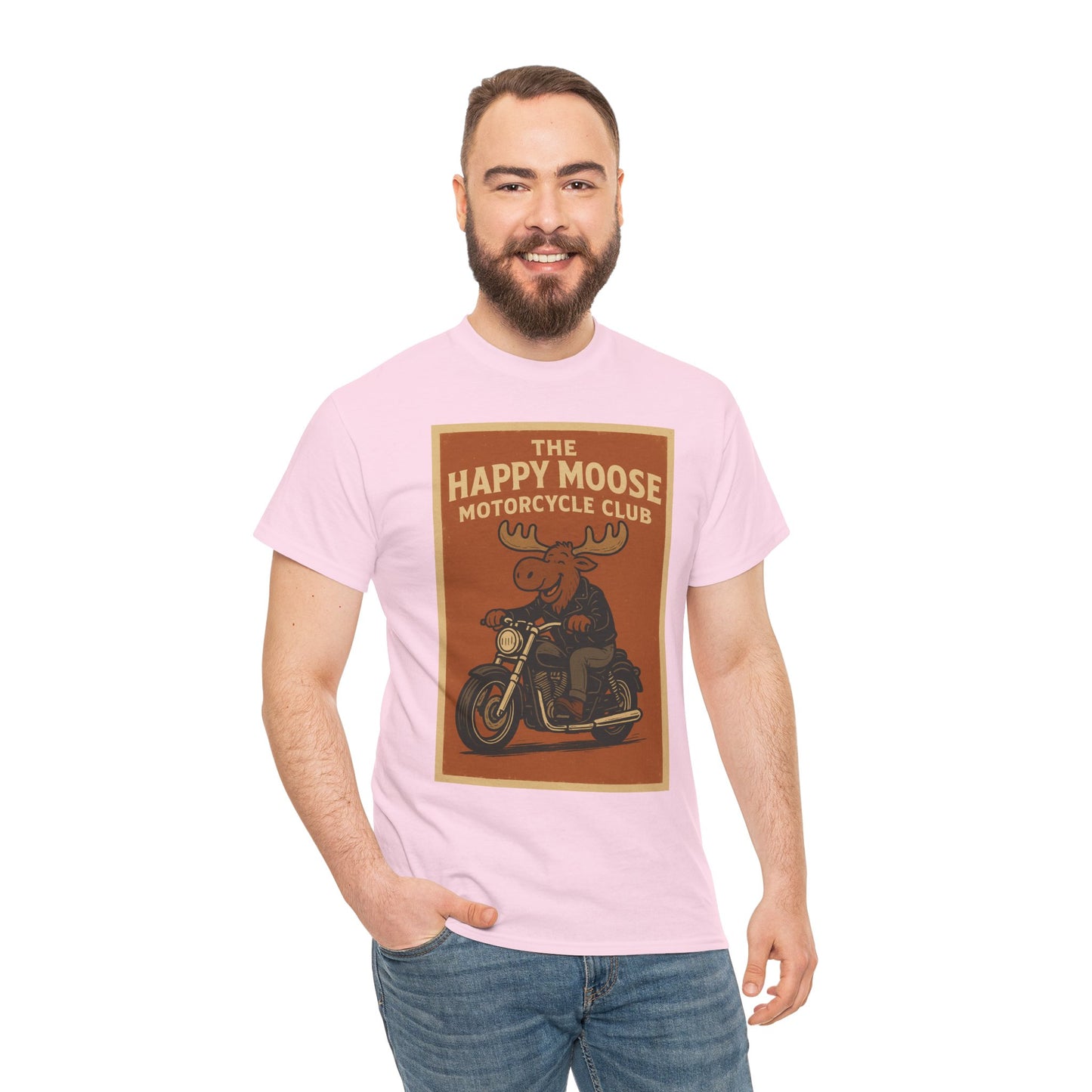 "Ride with style in the Happy Moose Motorcycle Club T-Shirt. Premium comfort, bold biker design—perfect for riders & fans alike."