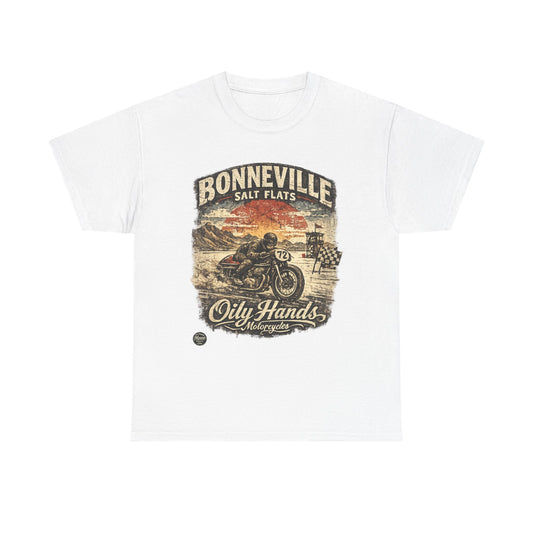 Oily Hands Bonneville Salt Flats Motorcycle Tee — Vintage Racing T-Shirt #006 E