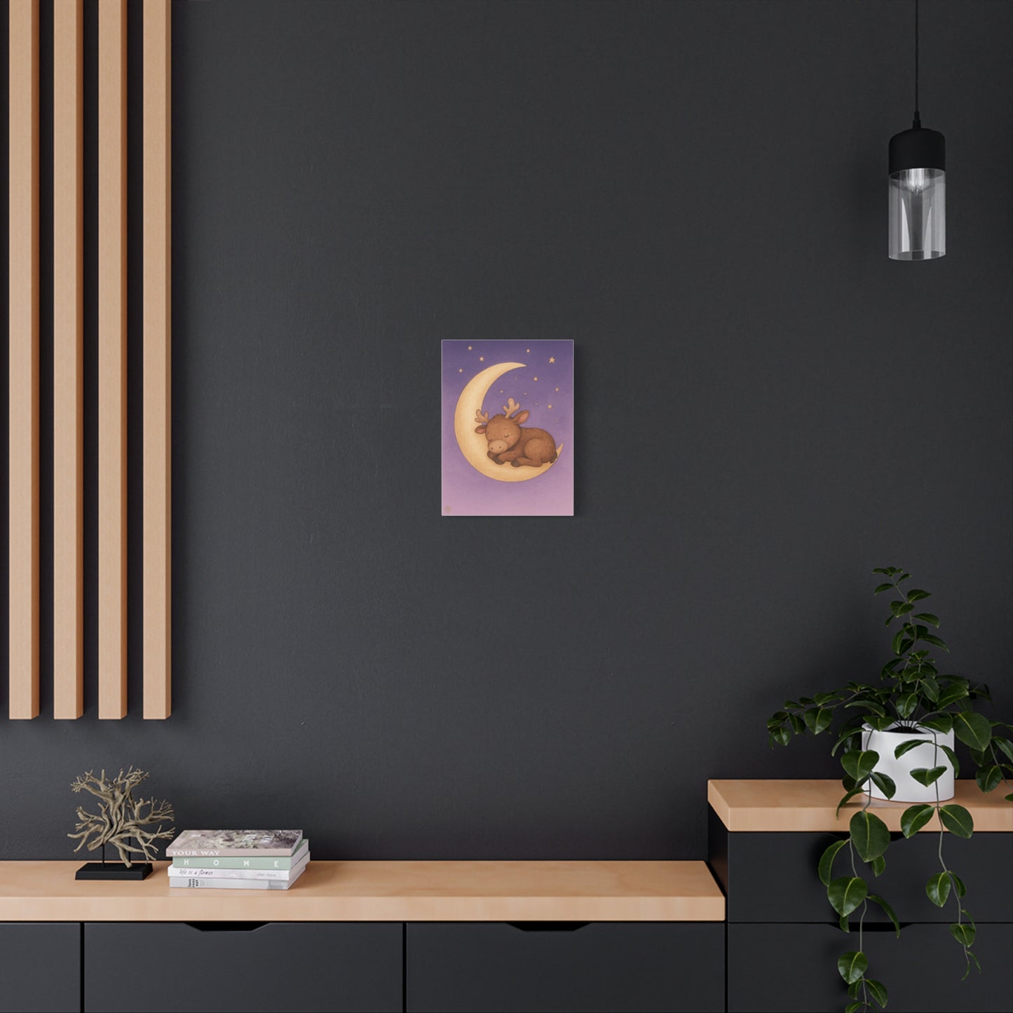 Sleeping Reindeer Moon Matte Canvas Wall Art