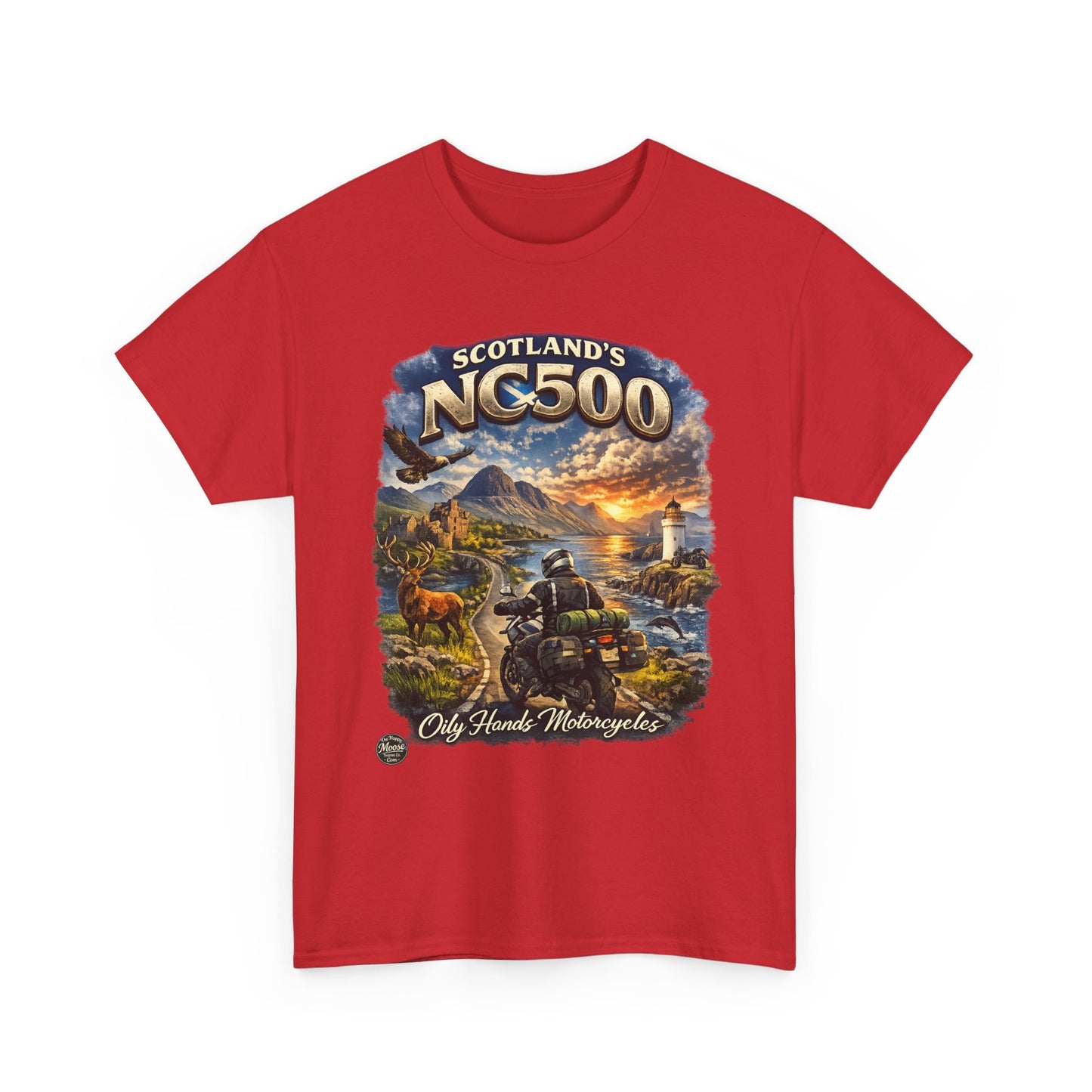 Oily Hands NC500 Scotland Motorcycle T‑Shirt — Scenic Highlands Ride Tee #014 E