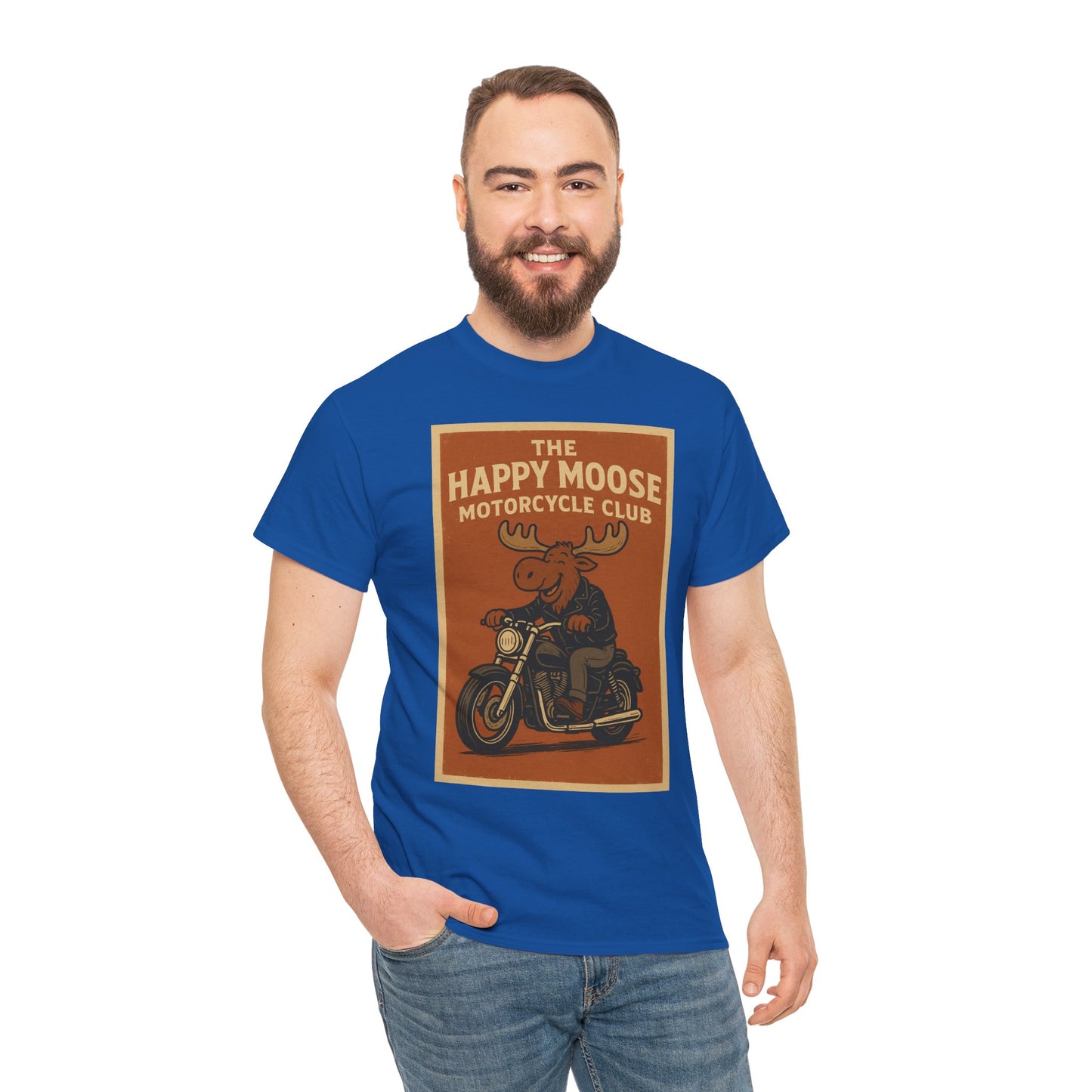 "Ride with style in the Happy Moose Motorcycle Club T-Shirt. Premium comfort, bold biker design—perfect for riders & fans alike."