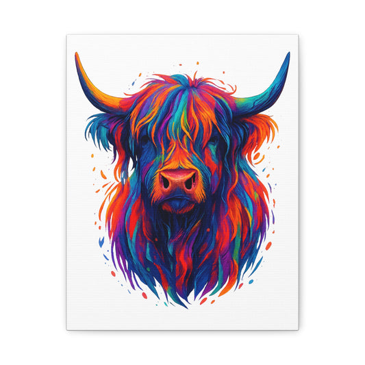 Colorful Highland Cow Canvas Print — Vibrant Animal Wall Art