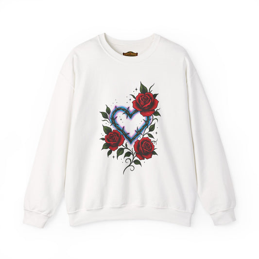 Heart & Roses Crewneck Sweatshirt — Gothic Floral Heart Design