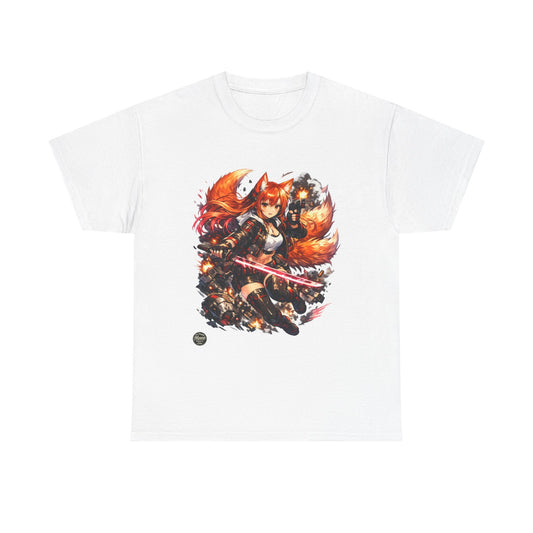 Fox Warrior Anime T-Shirt — Samurai Kitsune Graphic Tee #E004