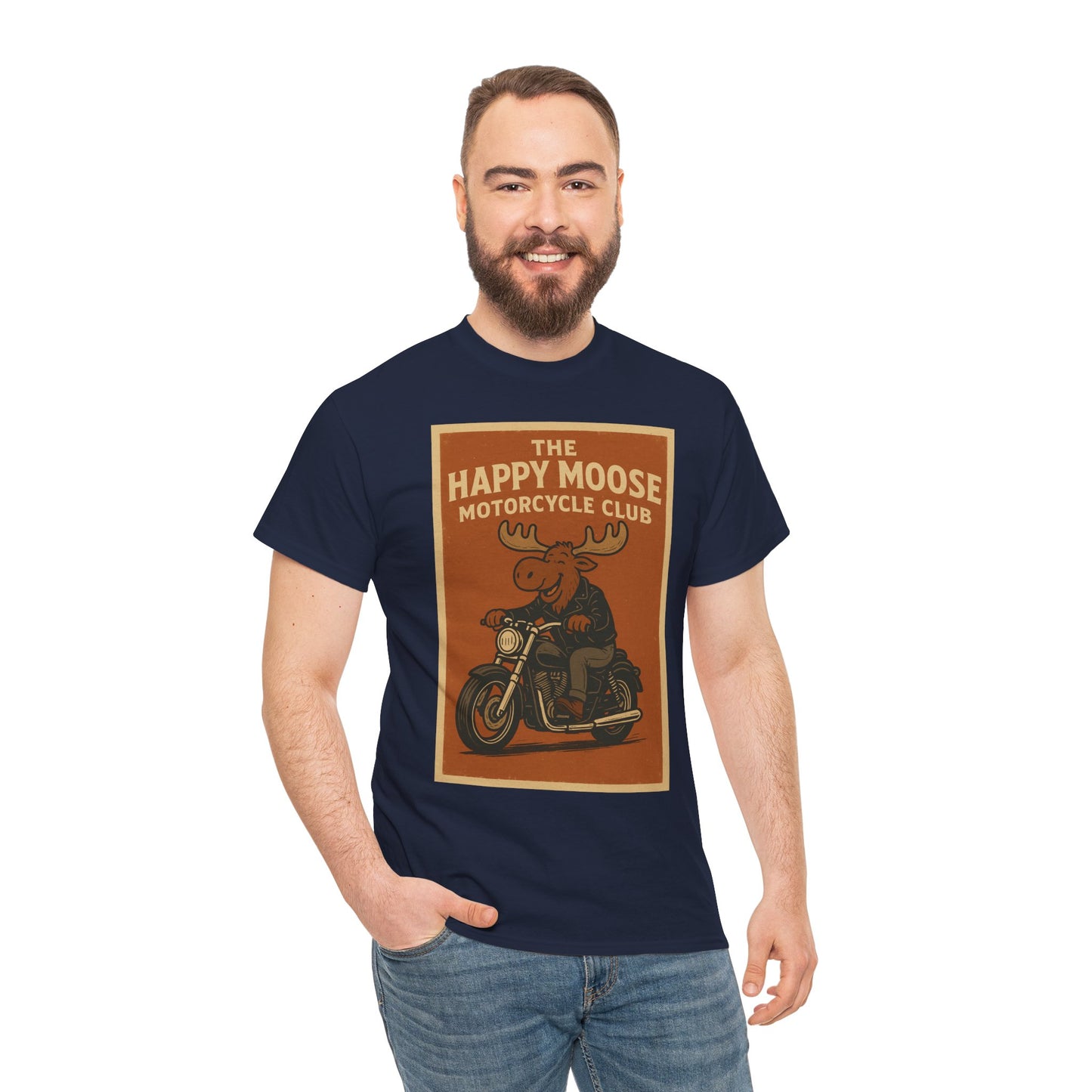 "Ride with style in the Happy Moose Motorcycle Club T-Shirt. Premium comfort, bold biker design—perfect for riders & fans alike."