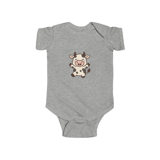 Cute Cartoon Cow Infant Bodysuit — Baby Onesie with Smiling Cow Design