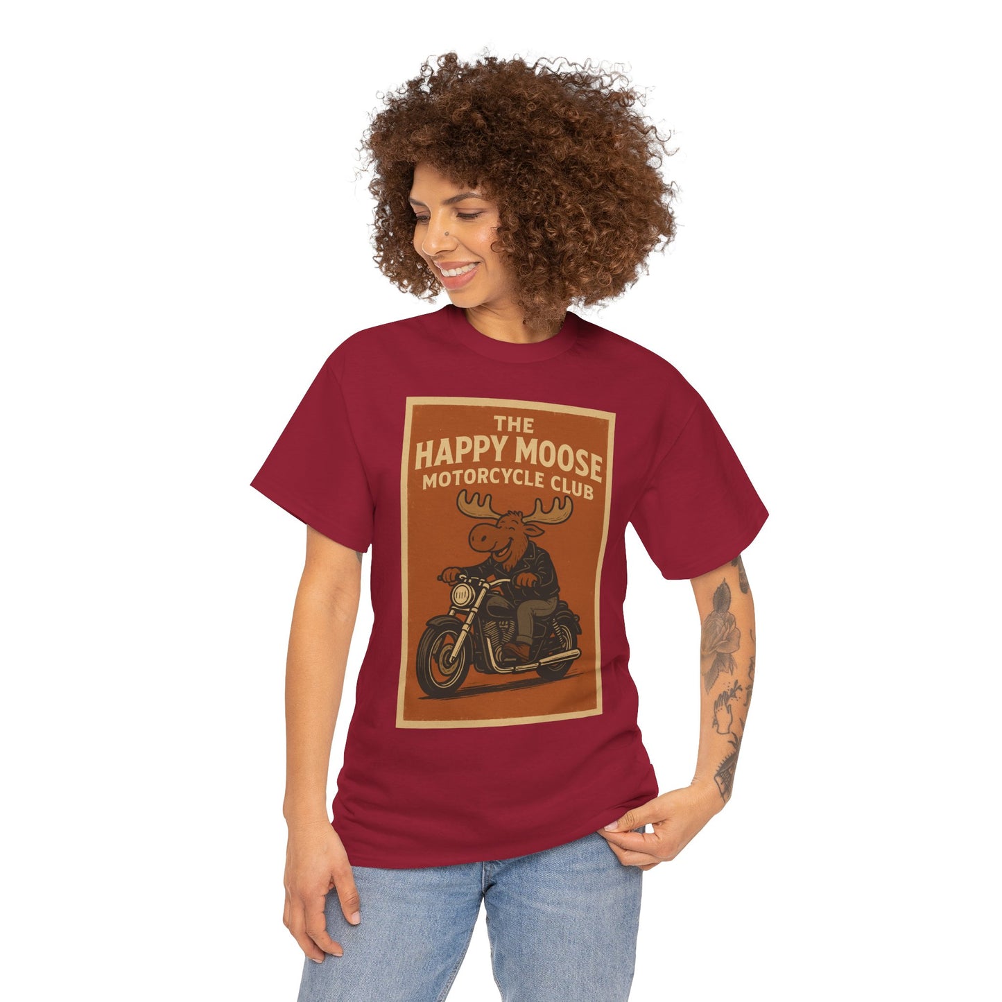 "Ride with style in the Happy Moose Motorcycle Club T-Shirt. Premium comfort, bold biker design—perfect for riders & fans alike."
