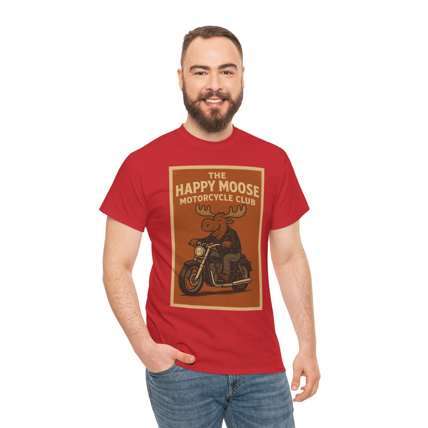 "Ride with style in the Happy Moose Motorcycle Club T-Shirt. Premium comfort, bold biker design—perfect for riders & fans alike."