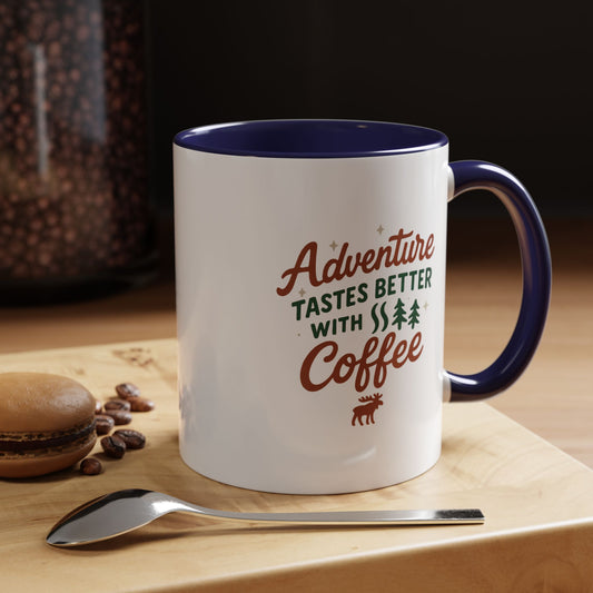 Adventure Tastes Better With Coffee Mug — "Adventure Tastes Better with Coffee" Rustic Outdoor Camper Gift (11/15oz)
