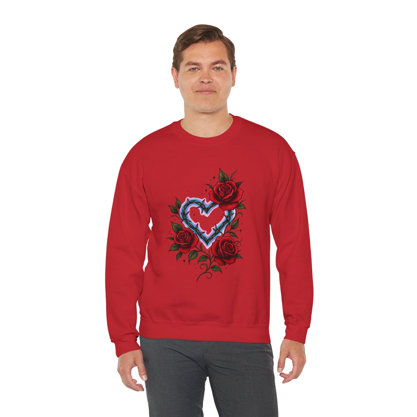Heart & Roses Crewneck Sweatshirt — Gothic Floral Heart Design