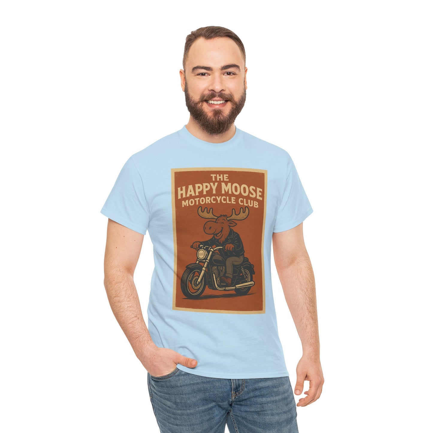 "Ride with style in the Happy Moose Motorcycle Club T-Shirt. Premium comfort, bold biker design—perfect for riders & fans alike."