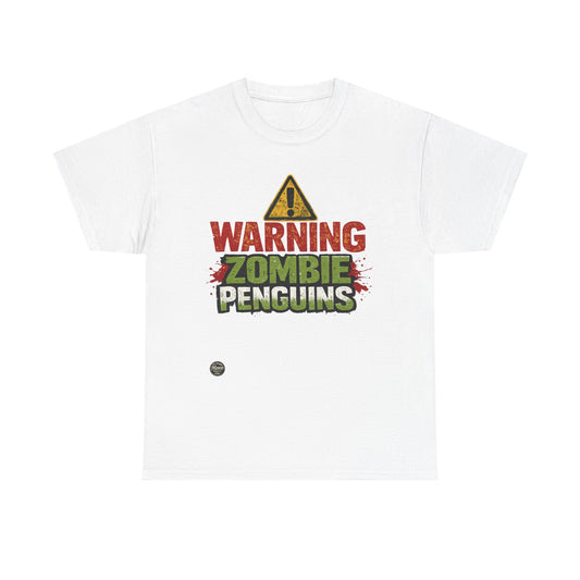 Warning: Zombie Penguins T-Shirt — Funny Halloween Graphic Tee #EM0101