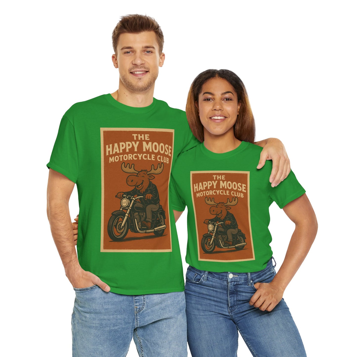 "Ride with style in the Happy Moose Motorcycle Club T-Shirt. Premium comfort, bold biker design—perfect for riders & fans alike."