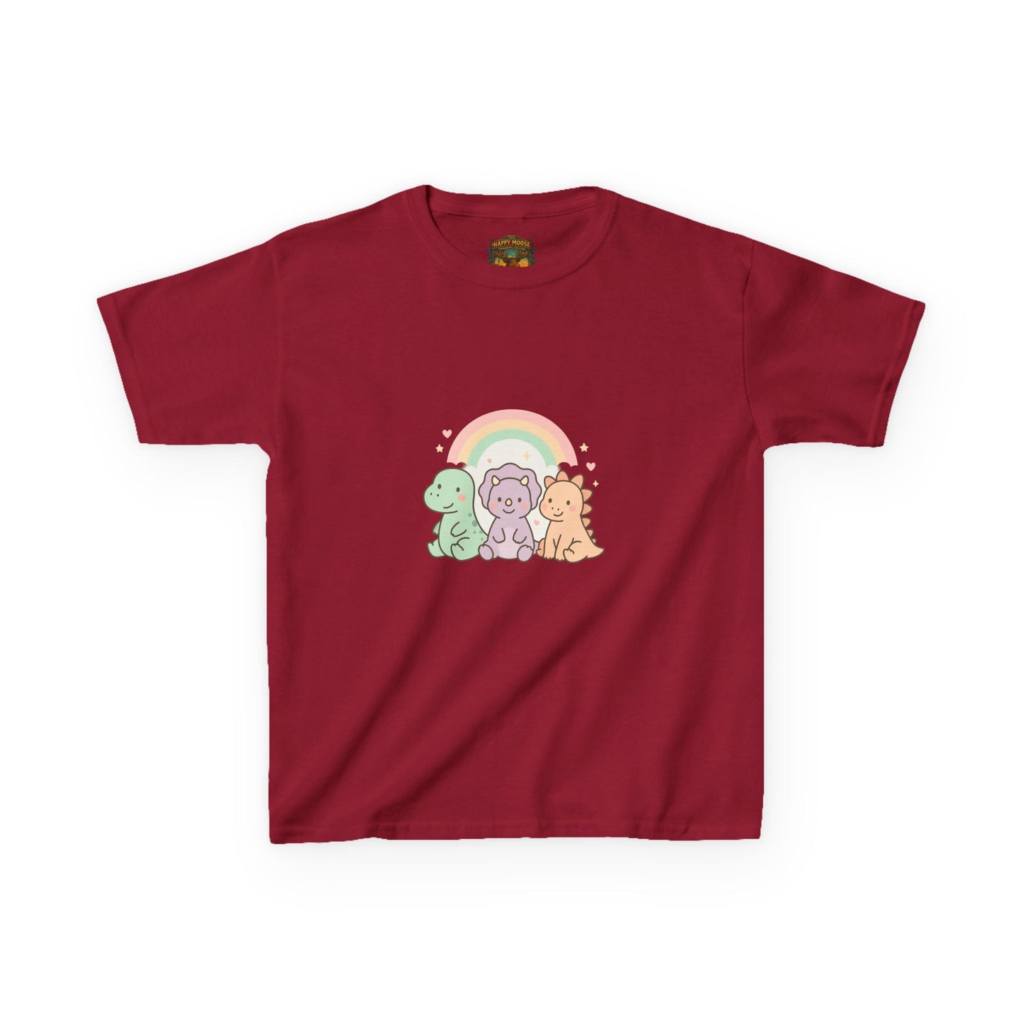 Kids T-Shirt — Cute Pastel Dino Trio with Rainbow