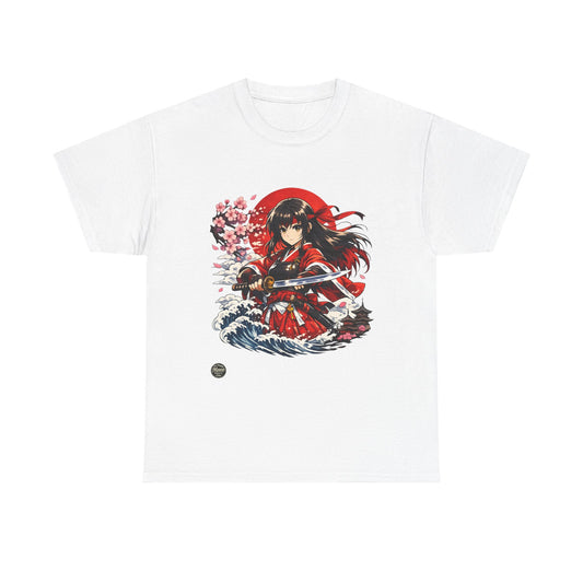 Anime Samurai Tee — Red Kimono Warrior Graphic T-Shirt #E006