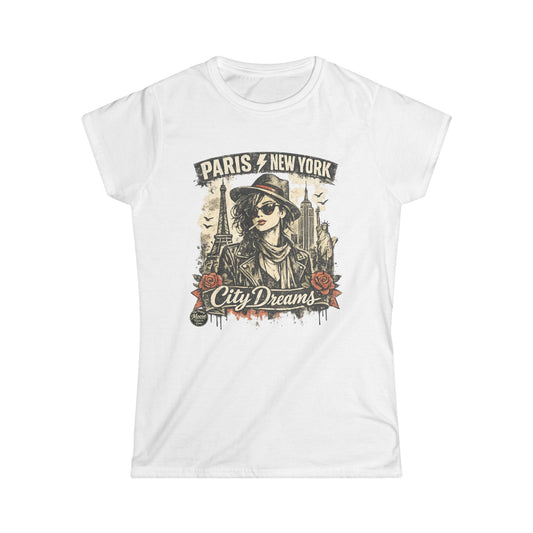 City Dreams Tee — Paris & New York Vintage Traveller Women's T‑Shirt #E