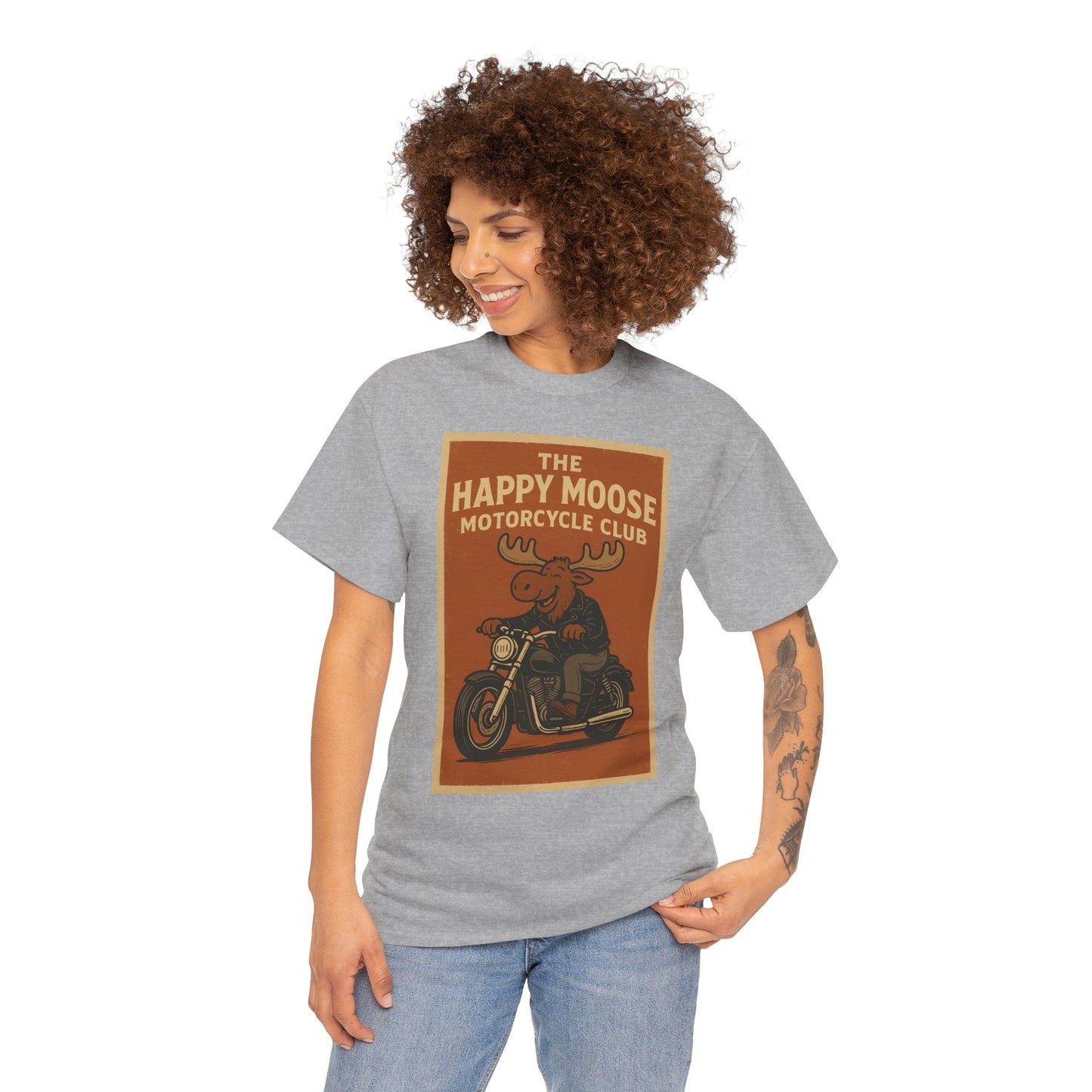 "Ride with style in the Happy Moose Motorcycle Club T-Shirt. Premium comfort, bold biker design—perfect for riders & fans alike."