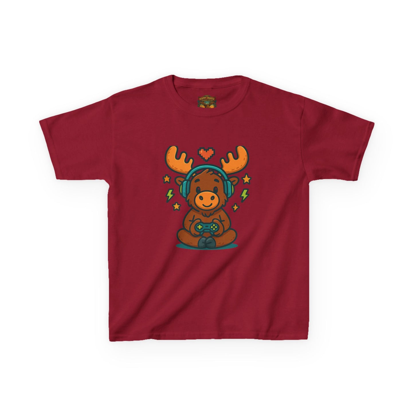 Kids Moose Gamer T‑Shirt — Cute Headset Moose with Controller