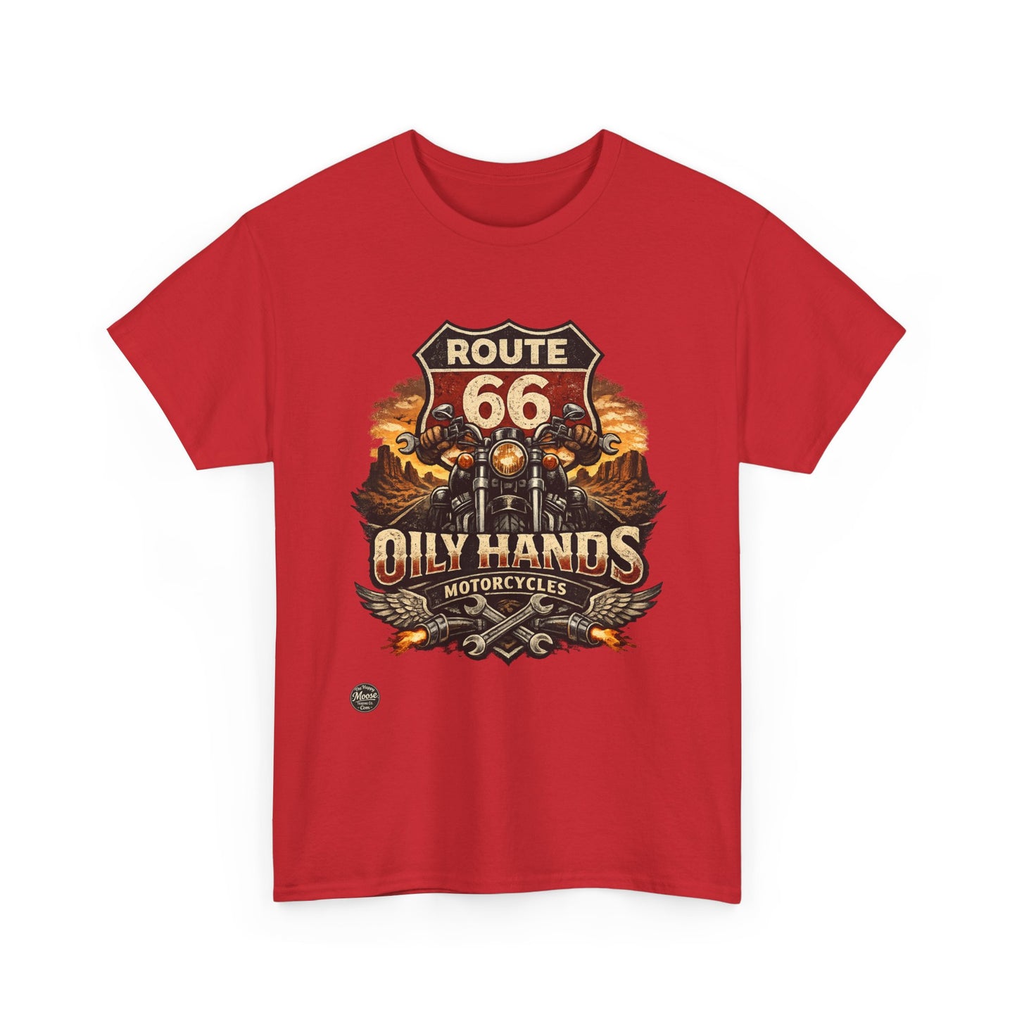 Route 66 'Oily Hands' Vintage Motorcycle T-Shirt #RS001
