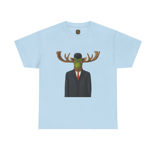 Surreal Moose Head Suit T‑Shirt — 'Man with Antlers' Artistic Graphic Tee