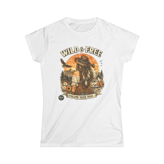 Wild & Free Women's Tee — 'Follow Your Soul' Boho Camping Graphic Shirt