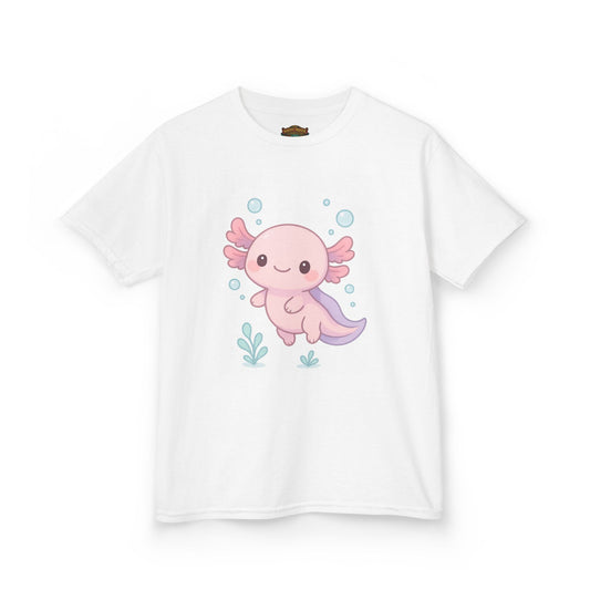Kids Axolotl T‑Shirt — Cute Pink Axolotl Cartoon Tee for Kids