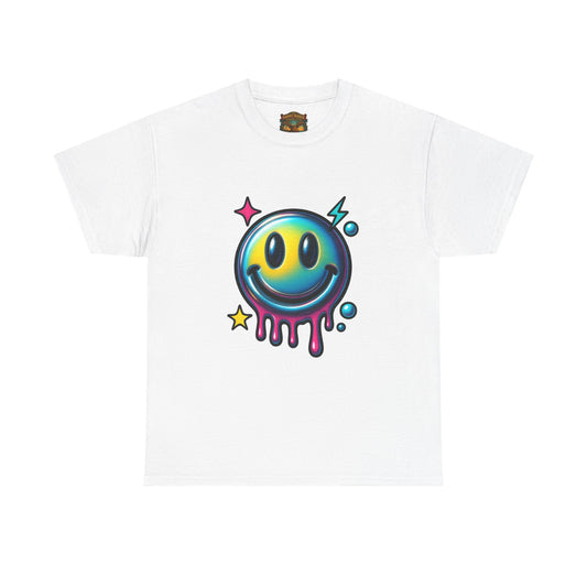 Smiley Drip Graphic Tee — Neon Melting Smiley Face T-Shirt
