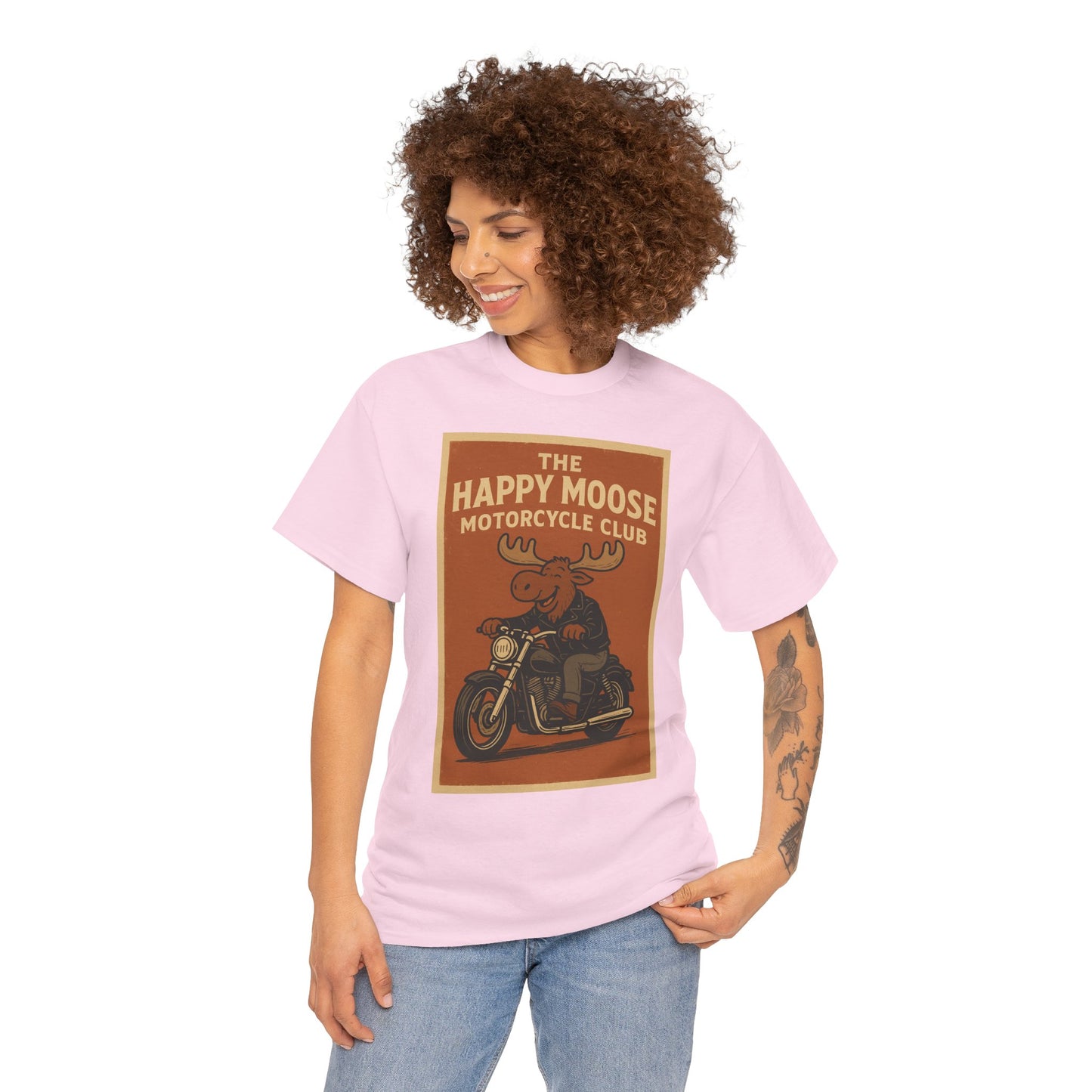 "Ride with style in the Happy Moose Motorcycle Club T-Shirt. Premium comfort, bold biker design—perfect for riders & fans alike."