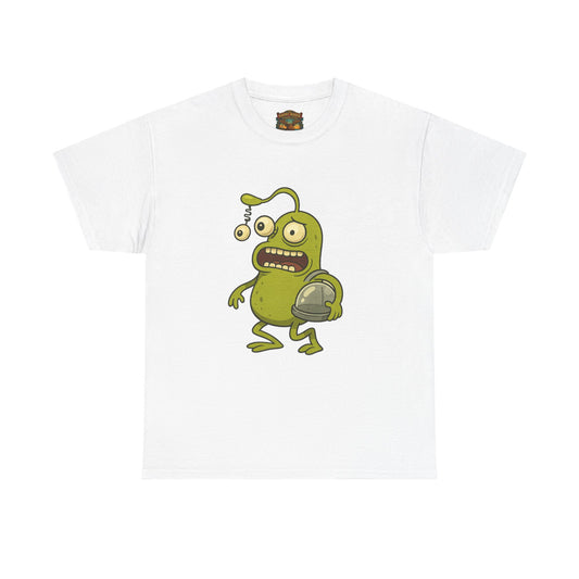 Green Alien Cartoon Tee | Funny Space Monster Illustration B