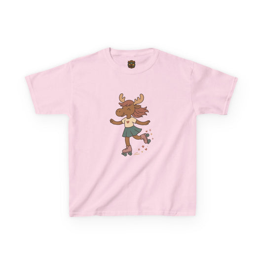 Kids Tee — Cute Roller-Skating Moose Girl Graphic