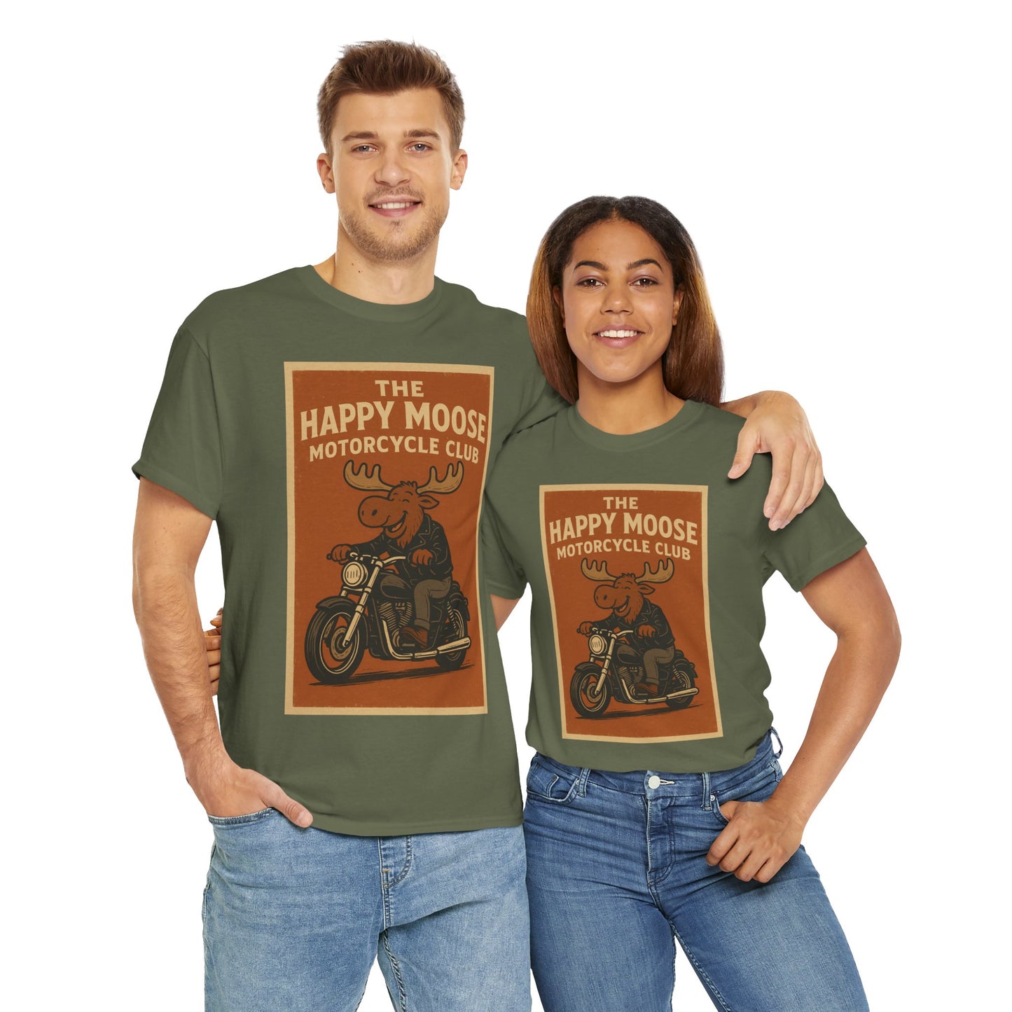 "Ride with style in the Happy Moose Motorcycle Club T-Shirt. Premium comfort, bold biker design—perfect for riders & fans alike."