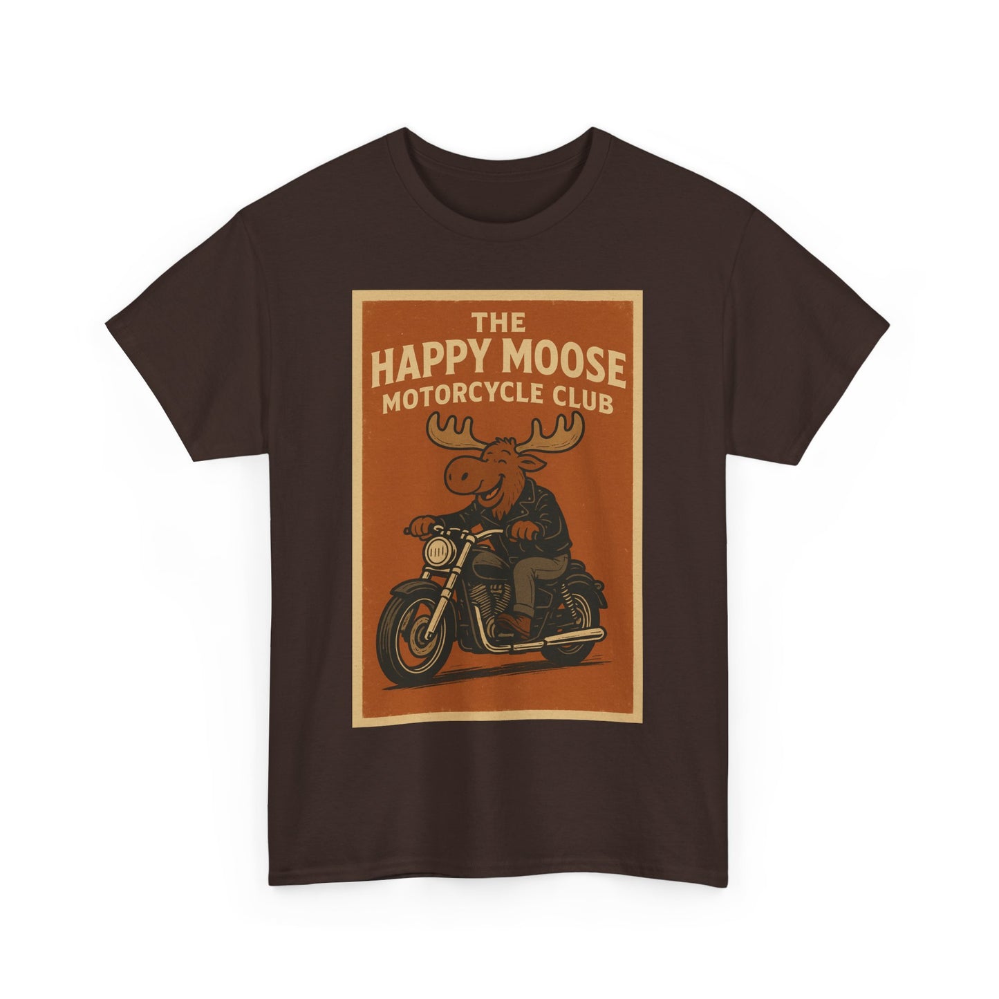"Ride with style in the Happy Moose Motorcycle Club T-Shirt. Premium comfort, bold biker design—perfect for riders & fans alike."