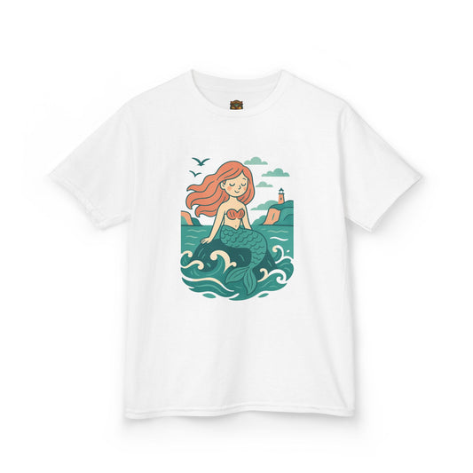 Kids Mermaid Graphic Tee — Cute Redhead Mermaid Ocean Illustration