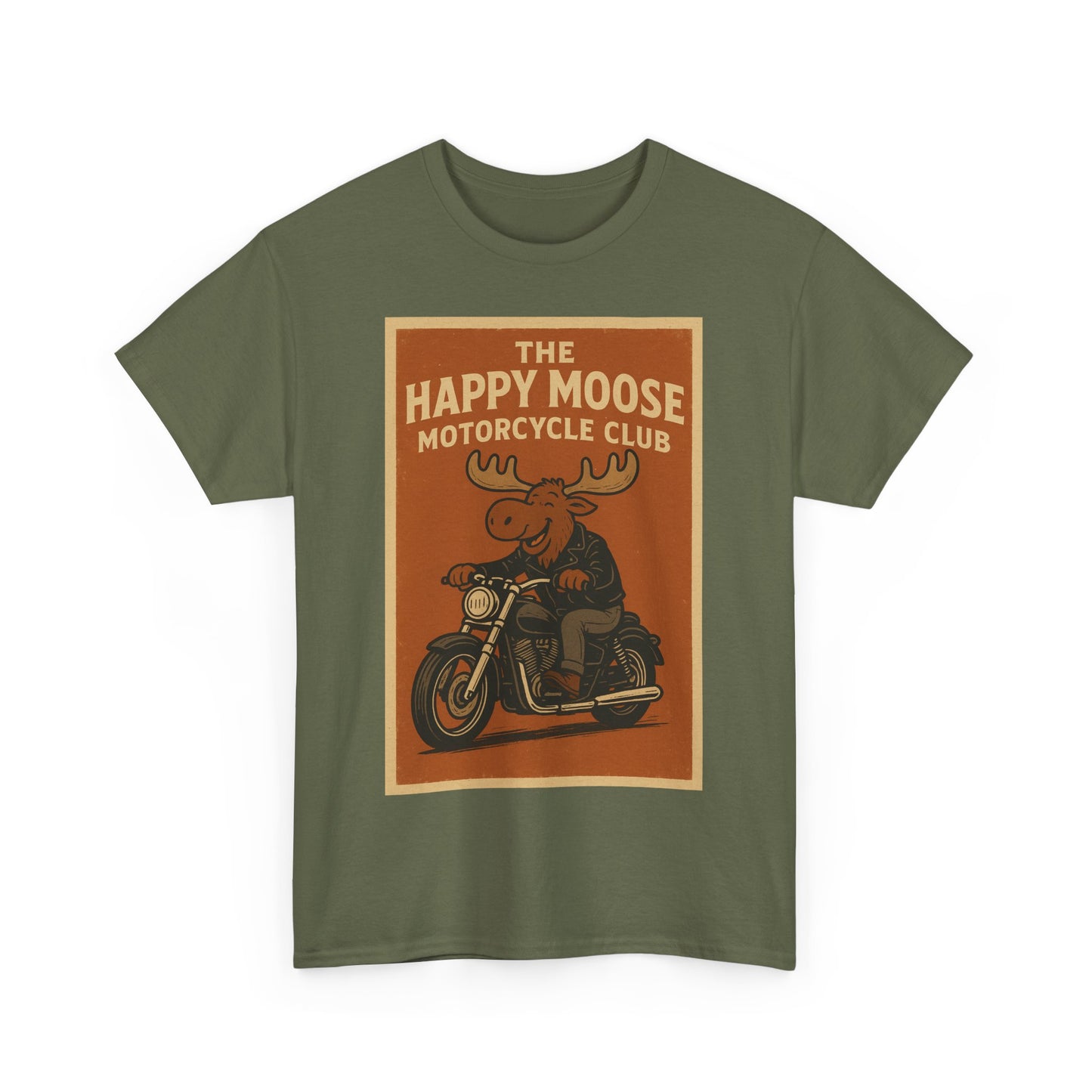 "Ride with style in the Happy Moose Motorcycle Club T-Shirt. Premium comfort, bold biker design—perfect for riders & fans alike."
