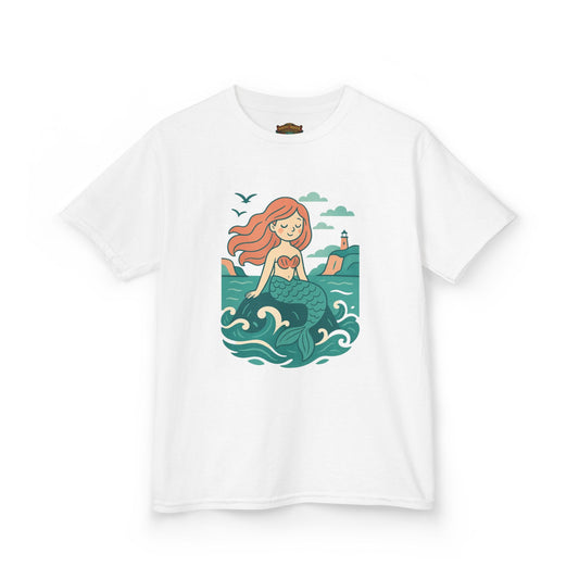 Kids Mermaid Graphic Tee — Cute Redhead Mermaid Ocean Illustration