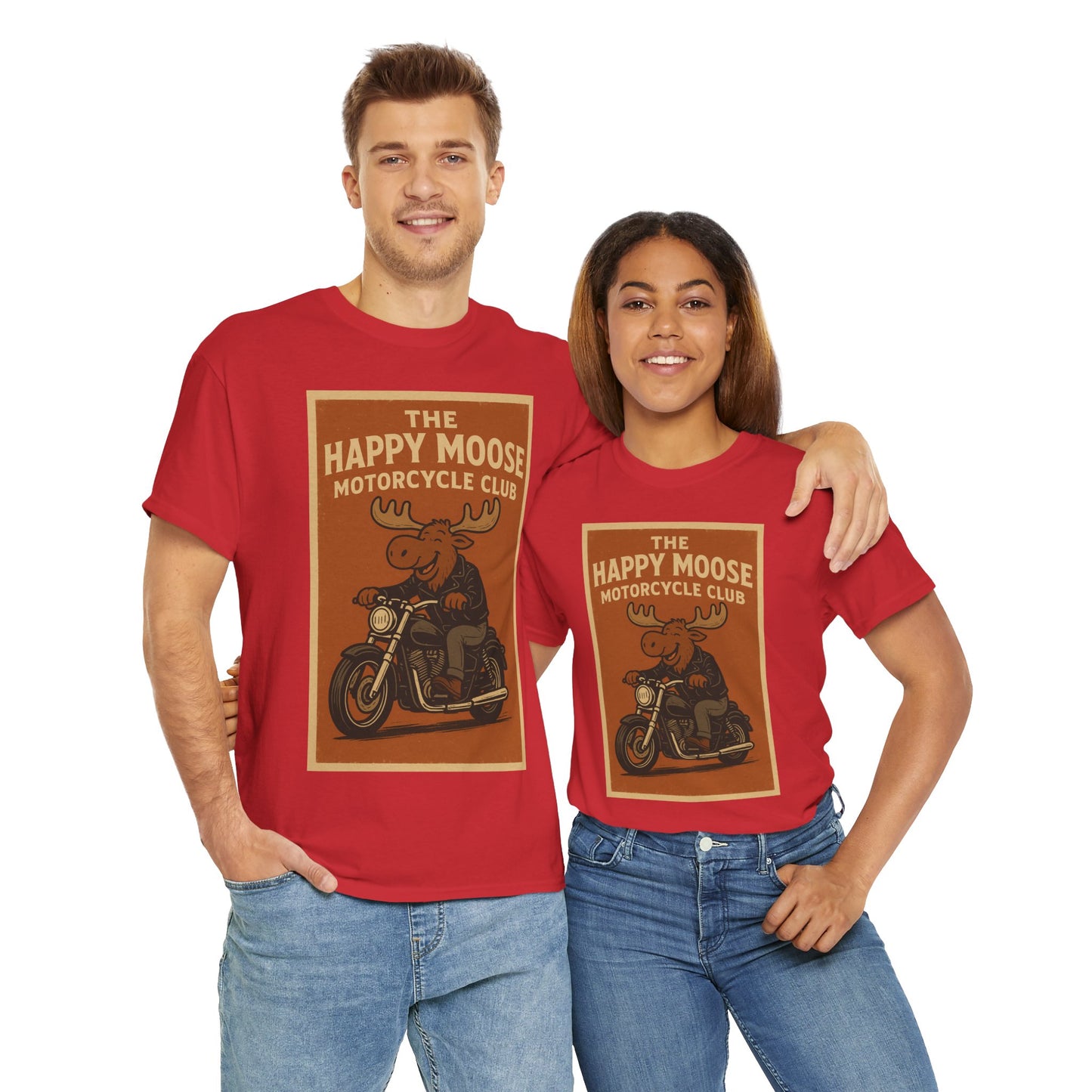 "Ride with style in the Happy Moose Motorcycle Club T-Shirt. Premium comfort, bold biker design—perfect for riders & fans alike."