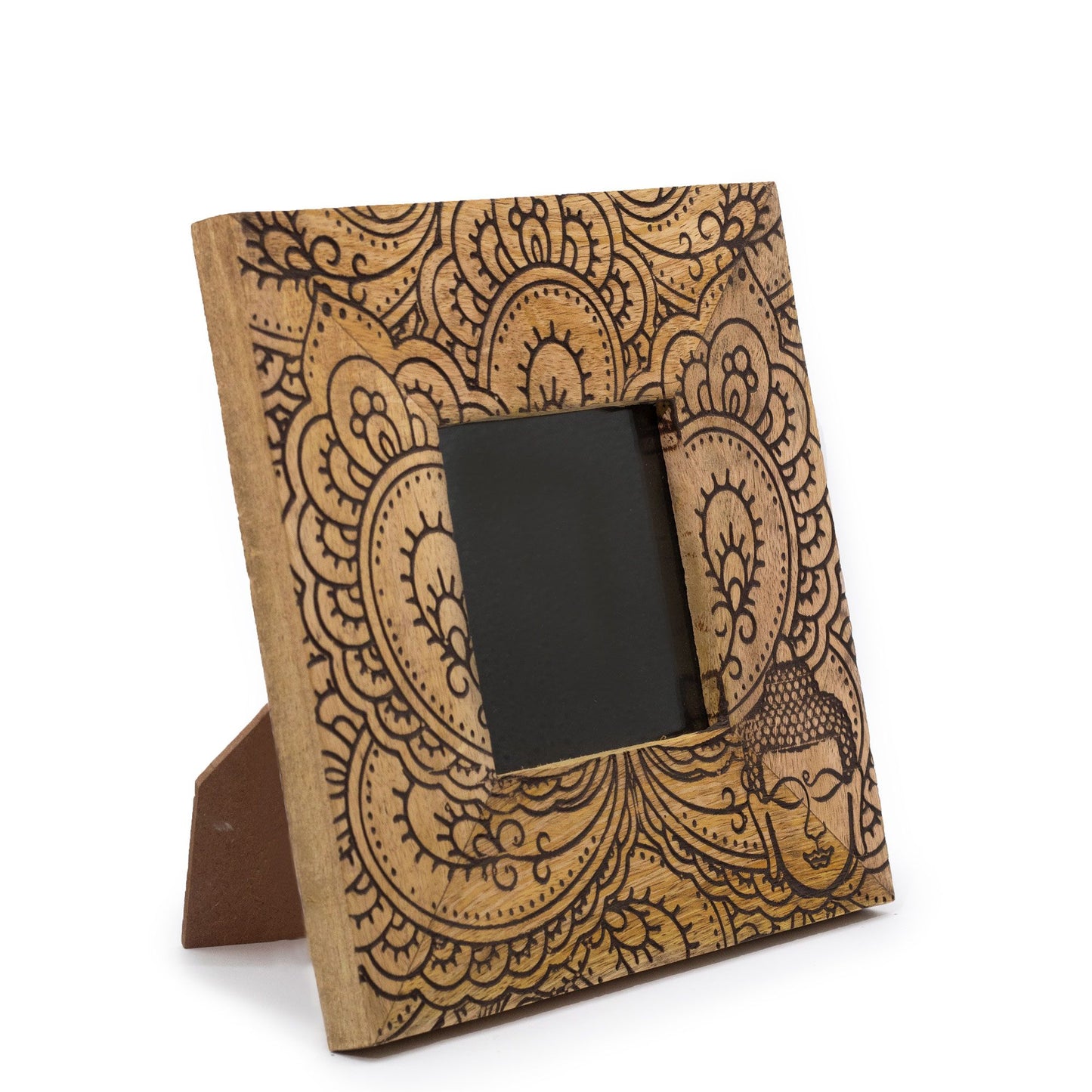 Kleiner Mangoholz-Bilderrahmen (für 10x15cm) 20x20x2cm - Buddha - Schwarz
