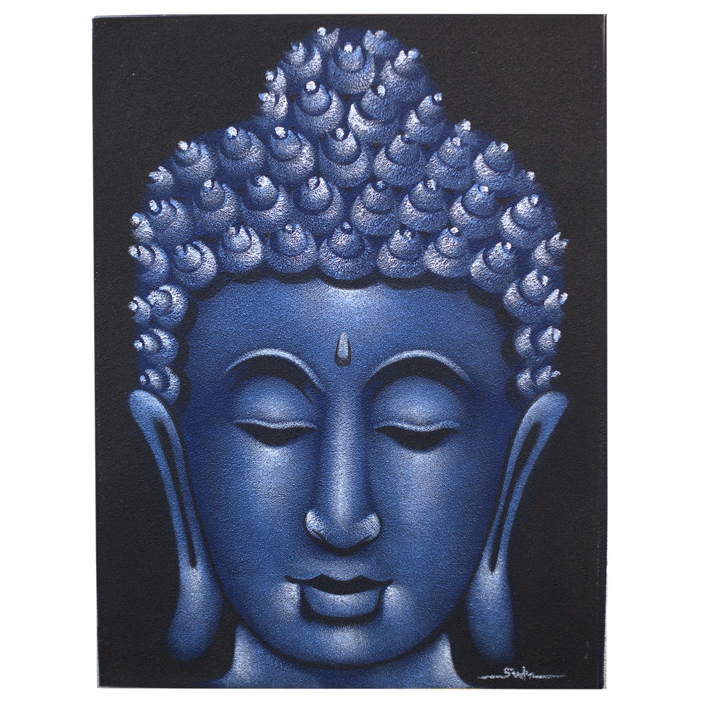 Buddha Painting - Blue Sand Finish. Sizes: H:80 W:60 D:3cm 