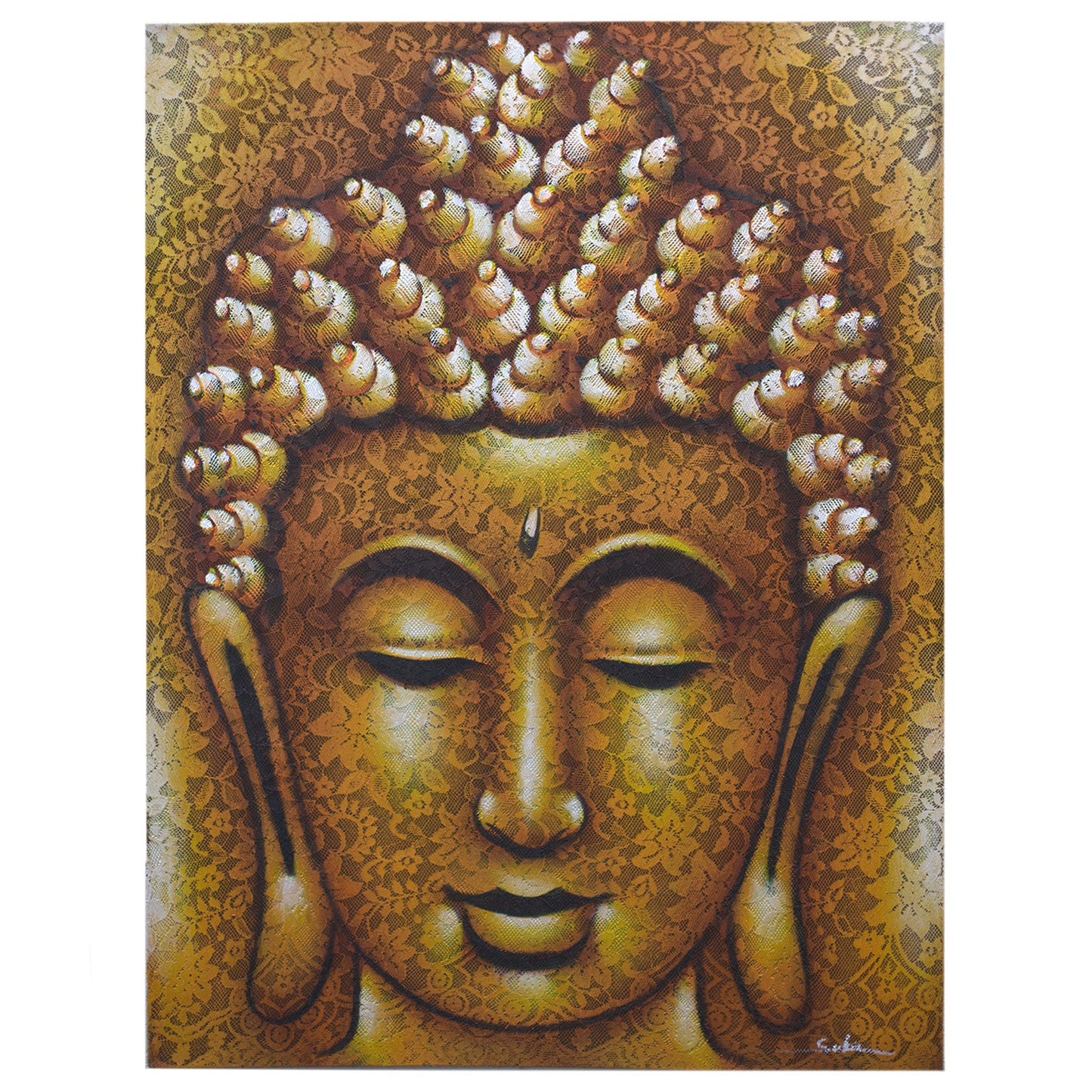 Buddha Painting - Gold Brocade Detail. Sizes: H:80 W:60 D:3cm