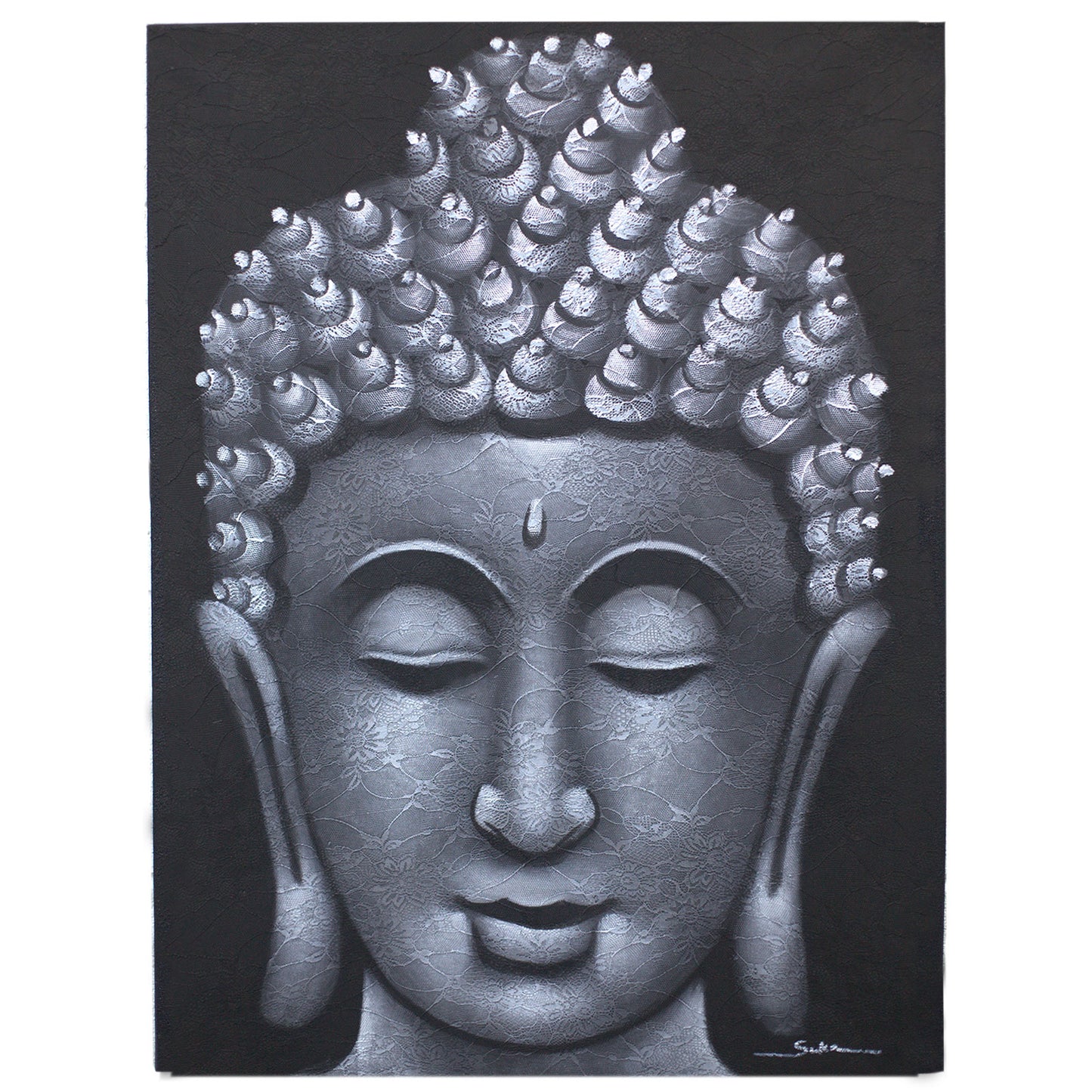 Buddha Painting - Grey Brocade Detail. Sizes: H:80 W:60 D:3cm