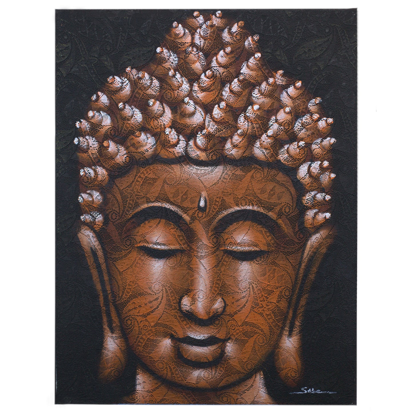 Buddha Painting - Copper Brocade Detail. Sizes: H:80 W:60 D:3cm