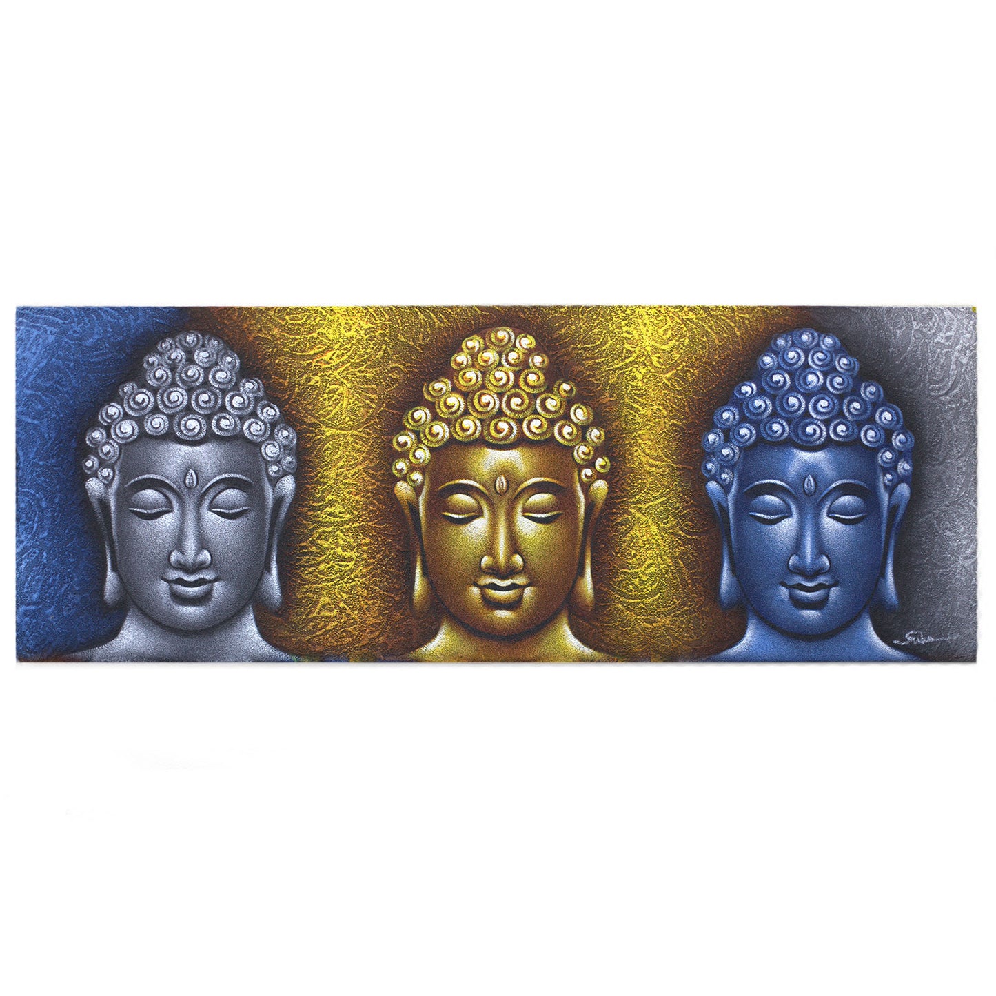 Buddha Painting - Three Heads Gold Detail. Size: H:45 W:120 D:3cm