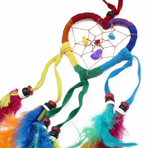 Bali Dreamcatchers - Small Heart - Rainbow. Pack Of 6.