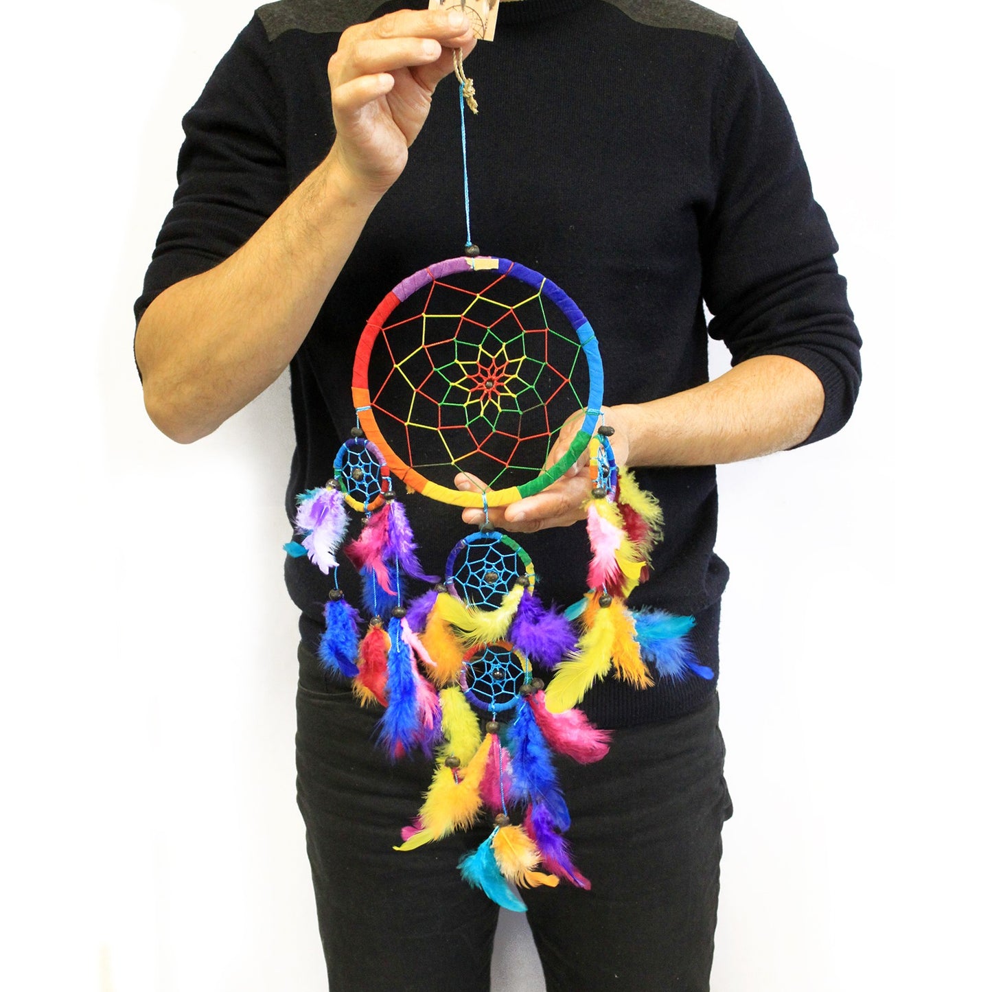 Bali Dreamcatchers - Large Round - Rainbow. Pack Of 3.