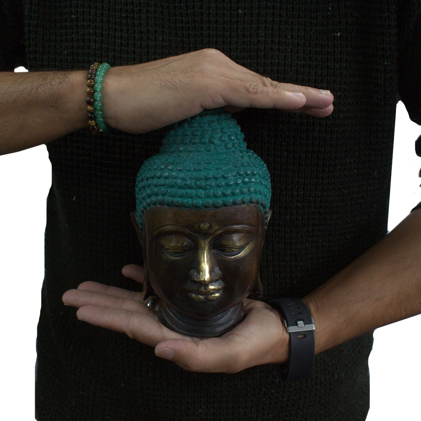 Großer klassischer Buddhakopf aus Messing
