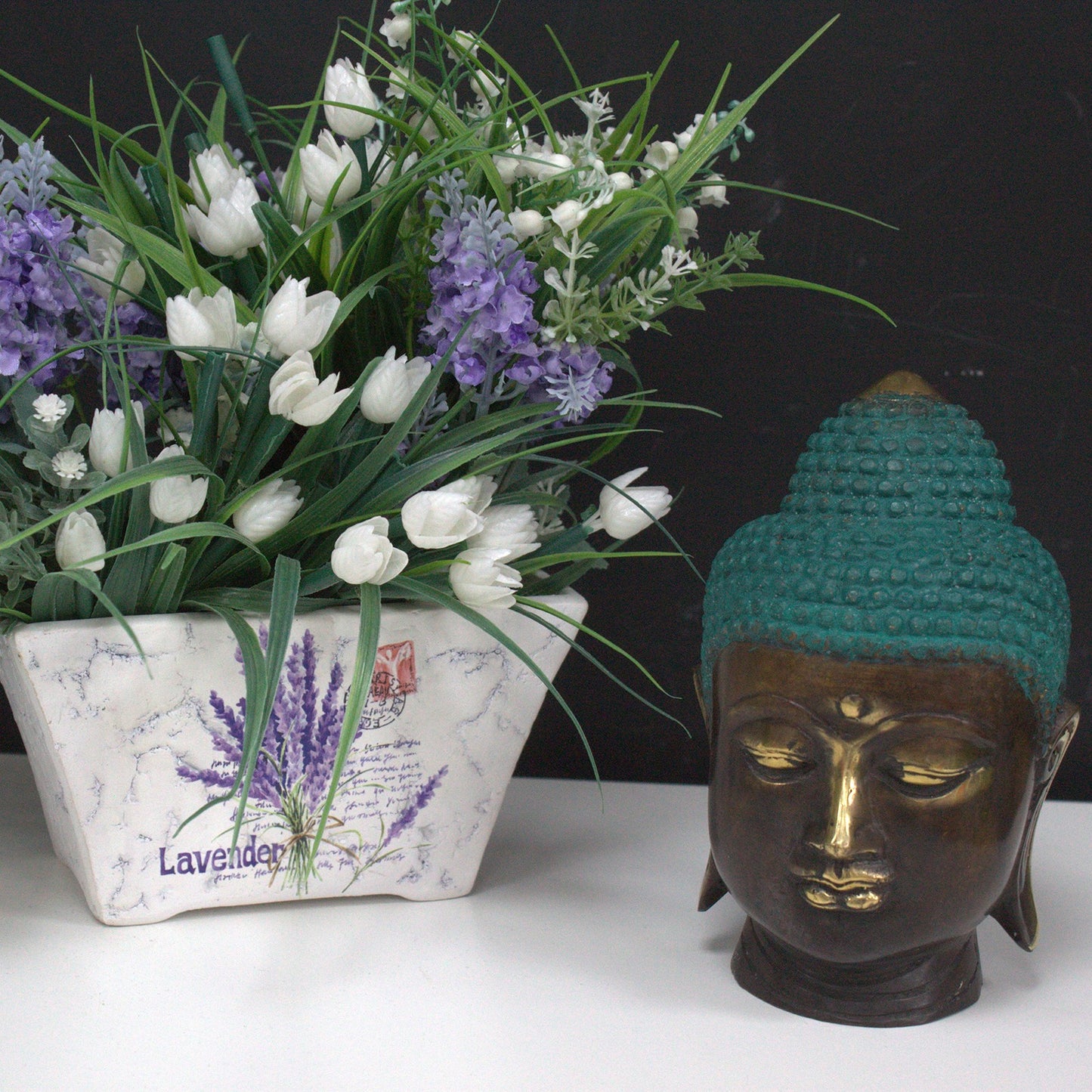 Großer klassischer Buddhakopf aus Messing