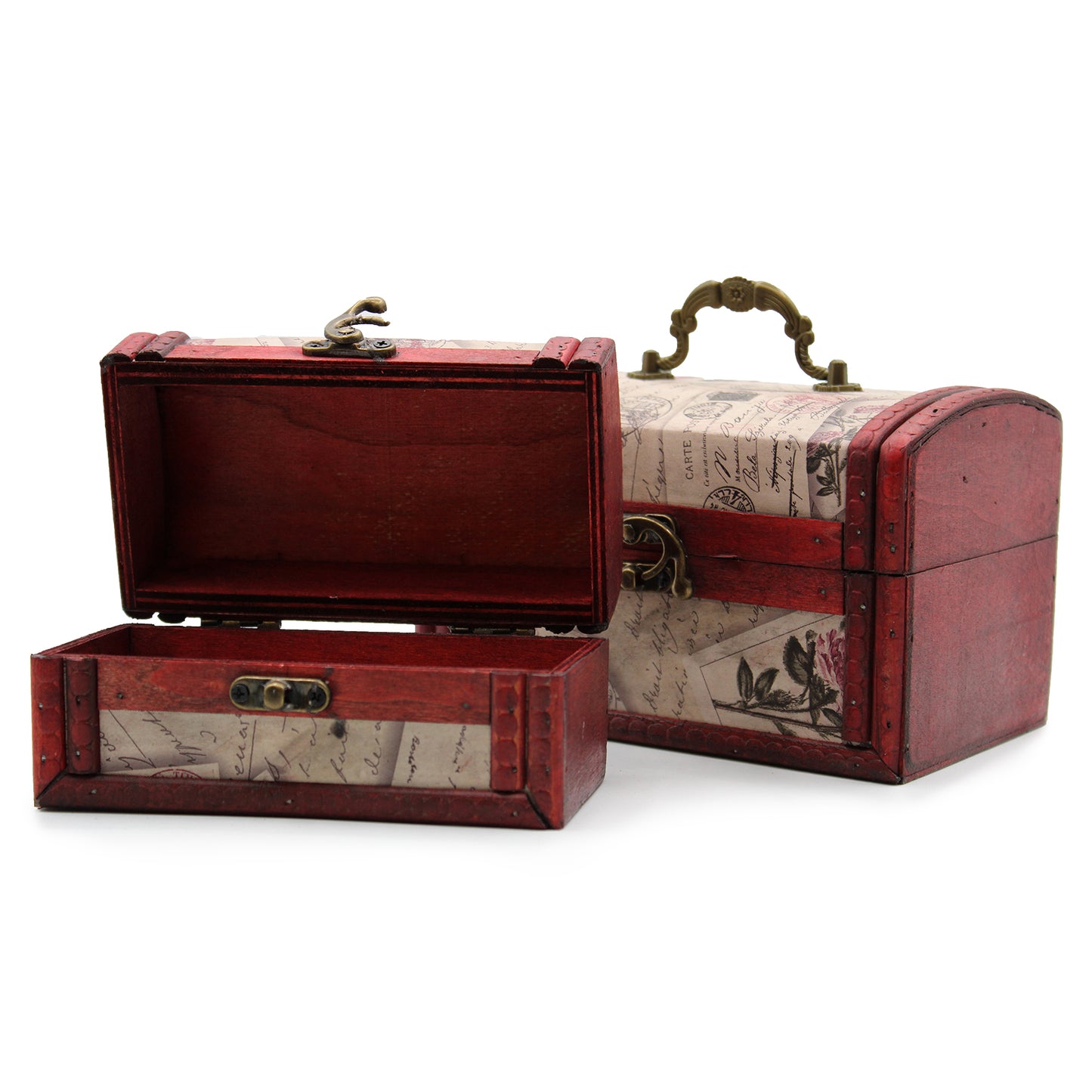 Sets of 2 Colonial Boxes - Rose Design. 17.5cm x 11cm x 11cm / 14.5cm x 8cm x 8cm