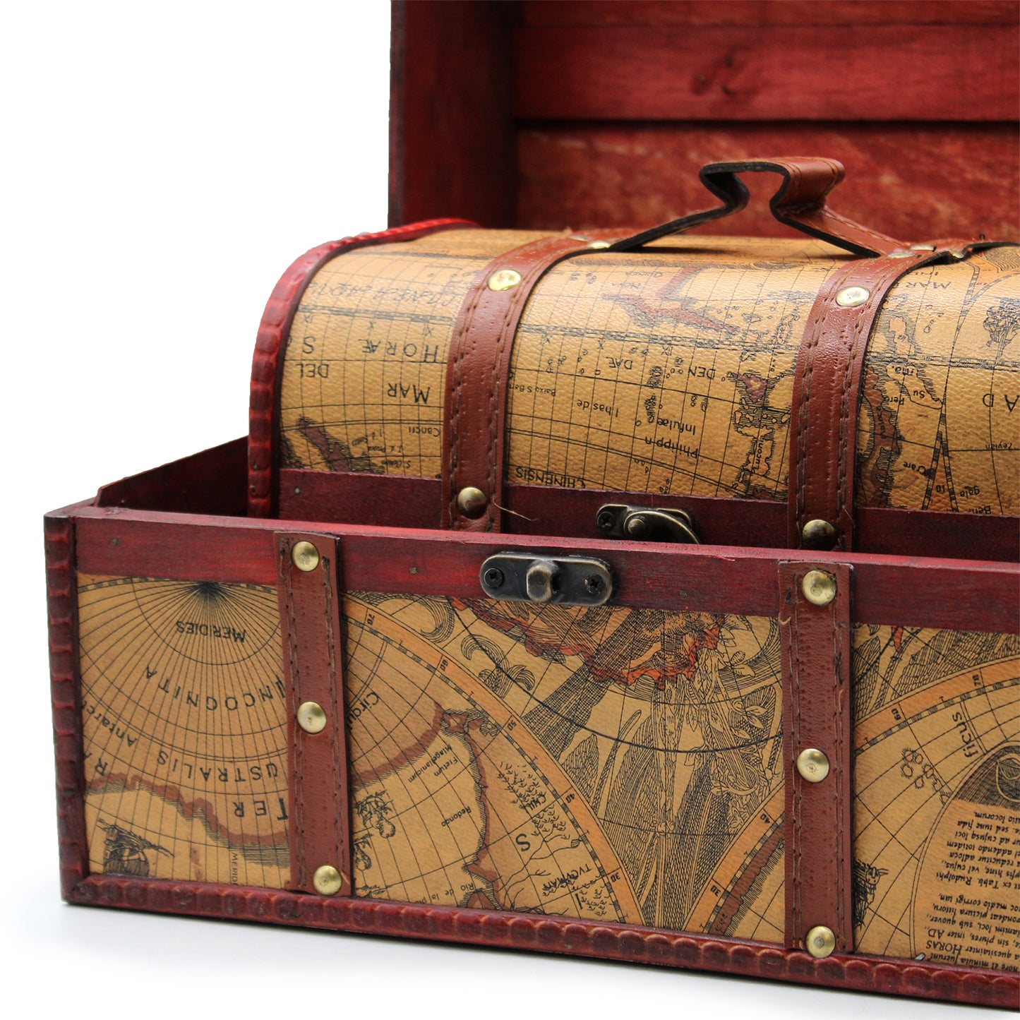 Old Map Chest - Set of 3. 20cm x 30cm x 20cm/15cm x 24cm x 15.5cm/10cm x 18cm x 10.5cm